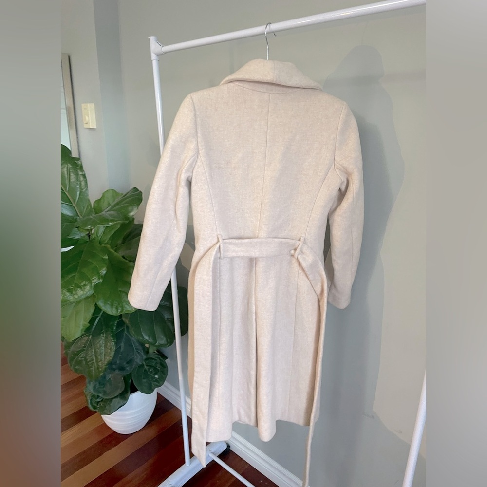 Club Monaco Light Oatmeal Lenoria Wool Coat with Detachable Fur Hood Size Small - Picture 7 of 7